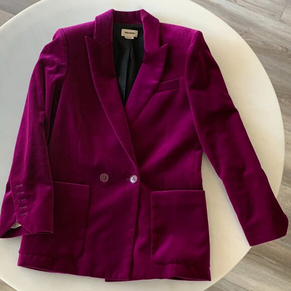 Zadig & Voltaire Visko Magenta Velvet Blazer - Picture 3 of 9